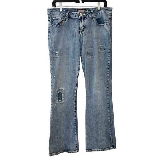 Vintage Bubblegum USA Size 7/8 Bootcut Y2K Denim Jeans Distressed Patchwork - Picture 1 of 7